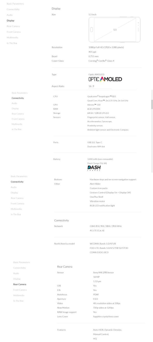 oneplus3t-specifikációk